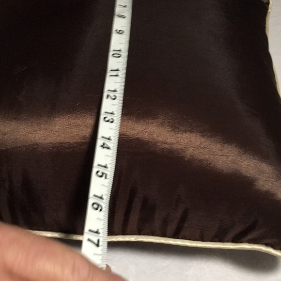 Set of 2 brown green & cream satin look throw bed couch pillows striped & floral - Picture 9 of 9